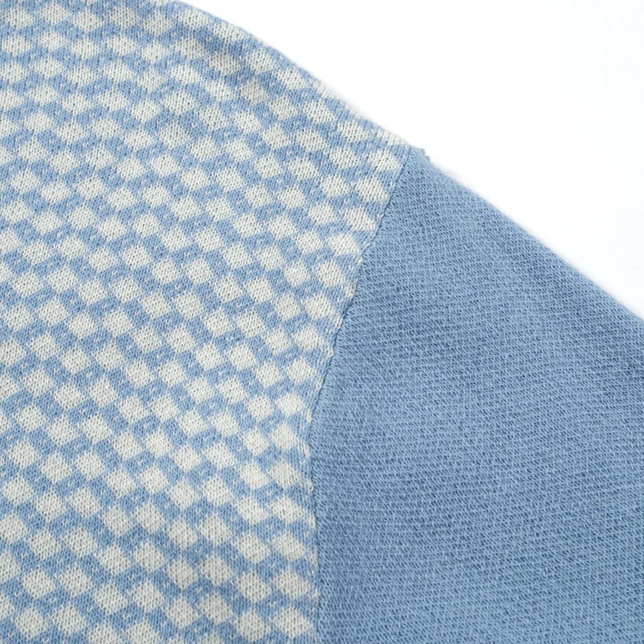 Men's 70s Mod Zip Knit Polo – Light Blue Diamond Pattern Summer Shirt - Image 3