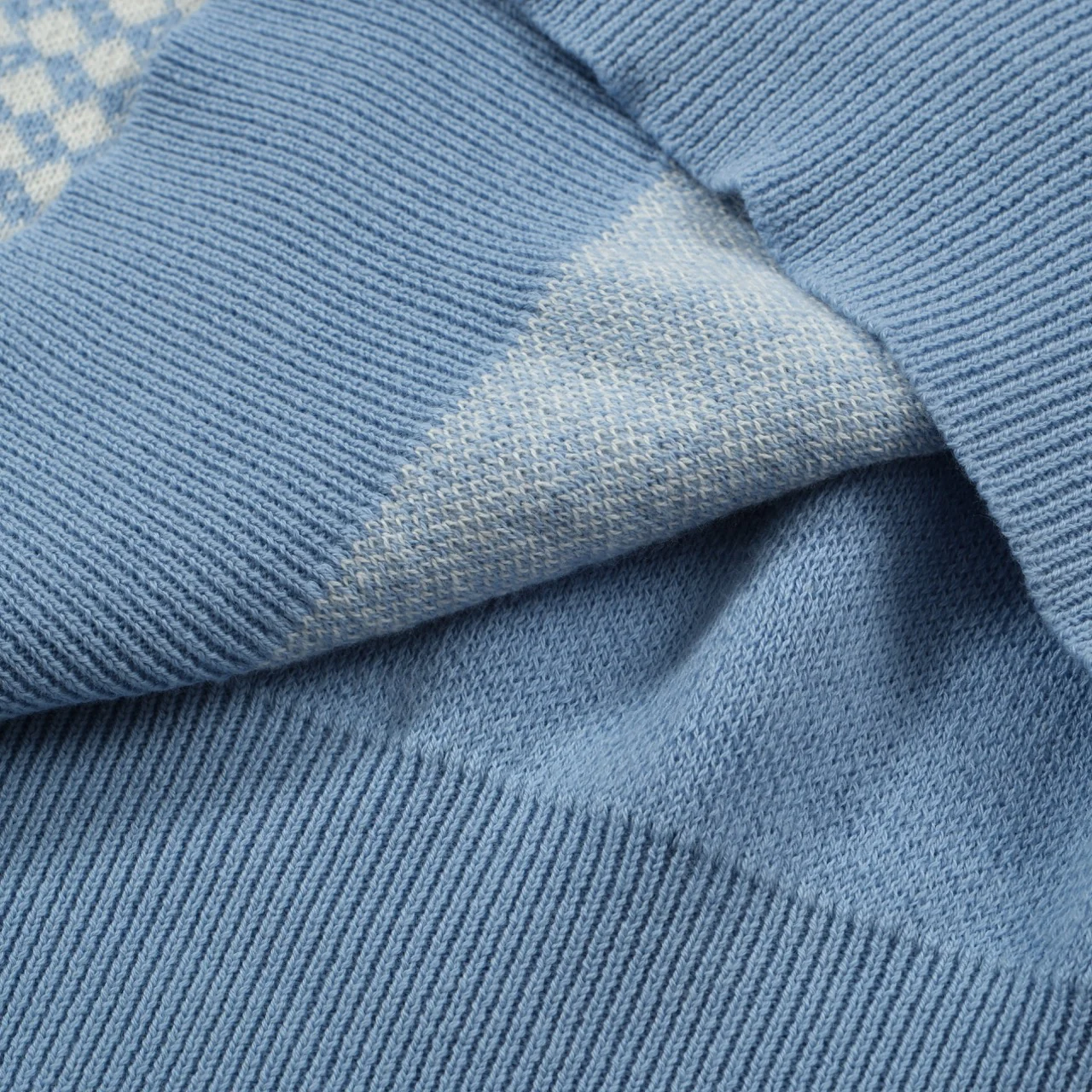 Men's 70s Mod Zip Knit Polo – Light Blue Diamond Pattern Summer Shirt - Image 6