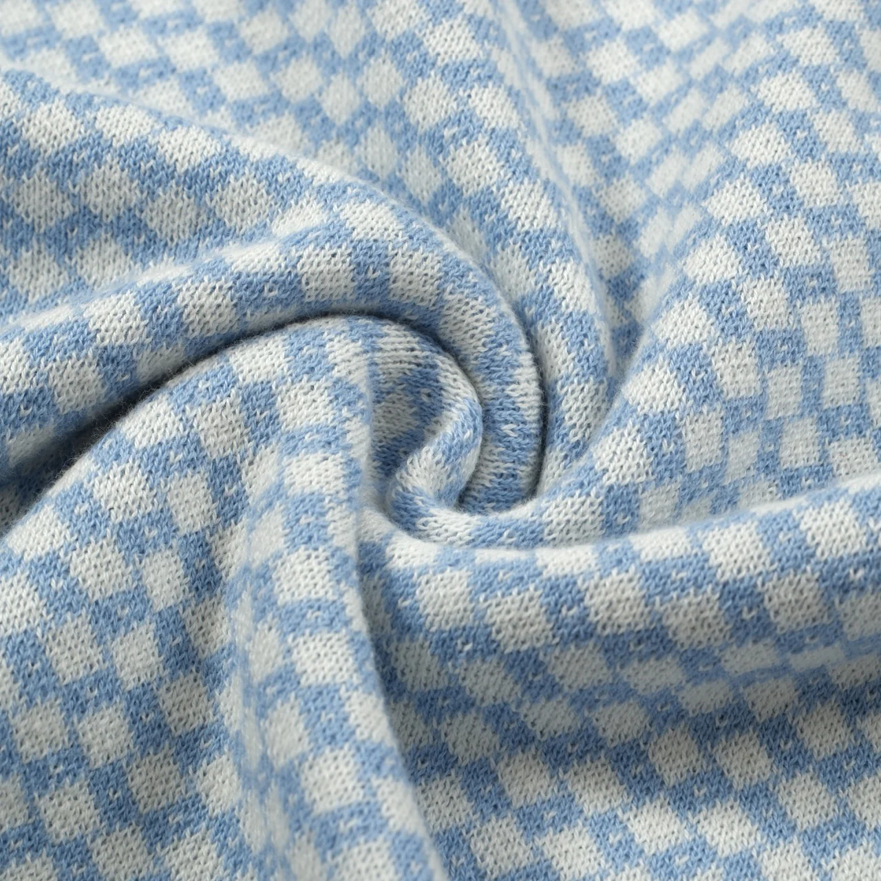 Men's 70s Mod Zip Knit Polo – Light Blue Diamond Pattern Summer Shirt - Image 7