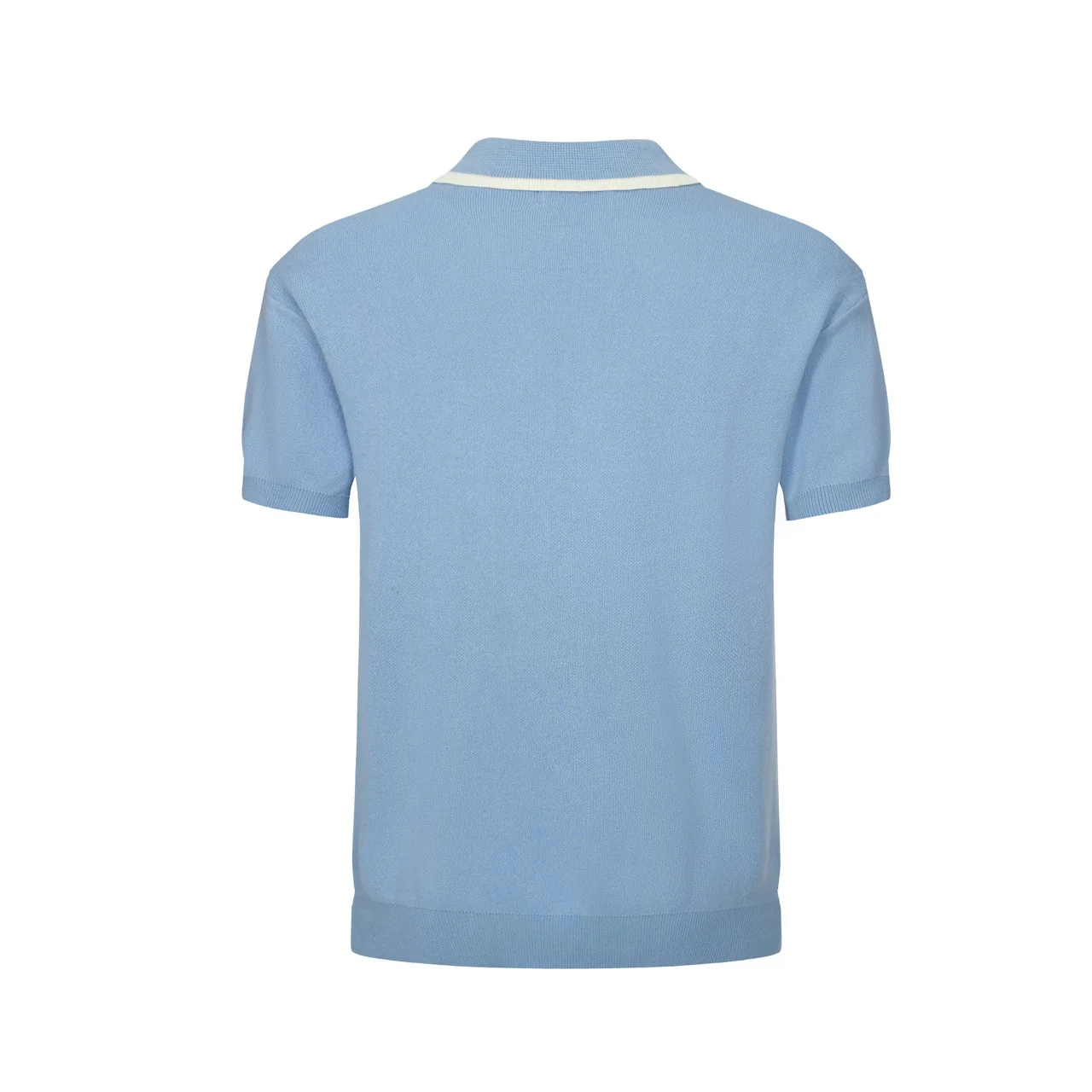 Men's 70s Mod Zip Knit Polo – Light Blue Diamond Pattern Summer Shirt - Image 8