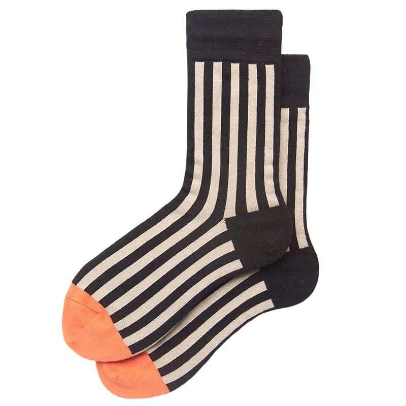 Striped Socks Mid-Calf Vertical Stripes Contrast Color Cotton Socks - Image 4