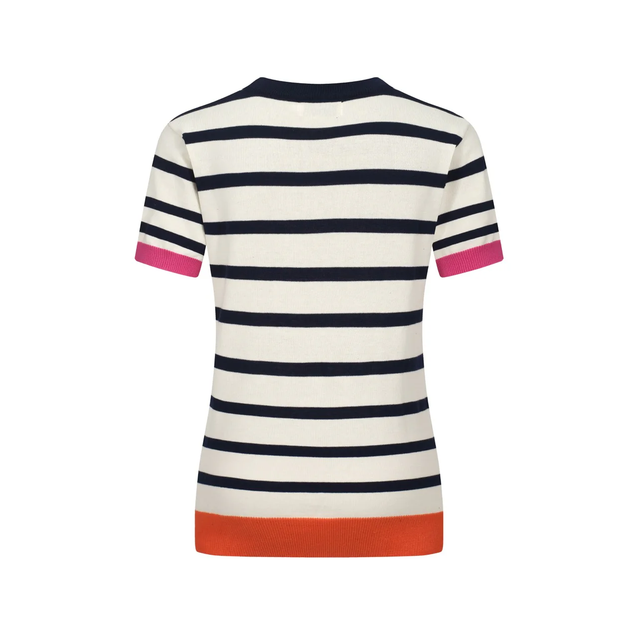 Women’s French Stripe Knit Tee – Pink Heart Embroidery & Colorblock Trim - Image 3
