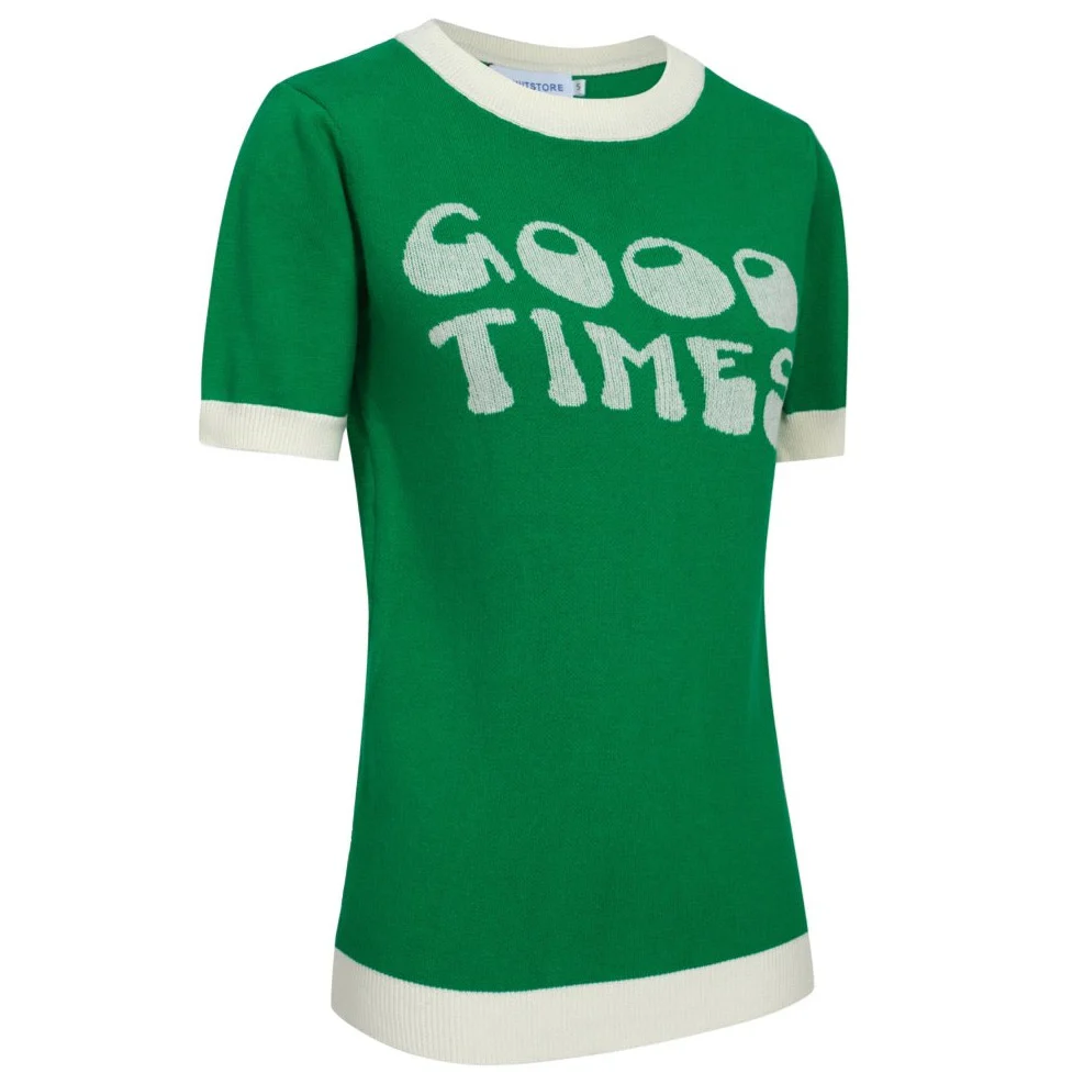 Women Knitted Good Times Short Sleeves Green Knitwear - Image 3