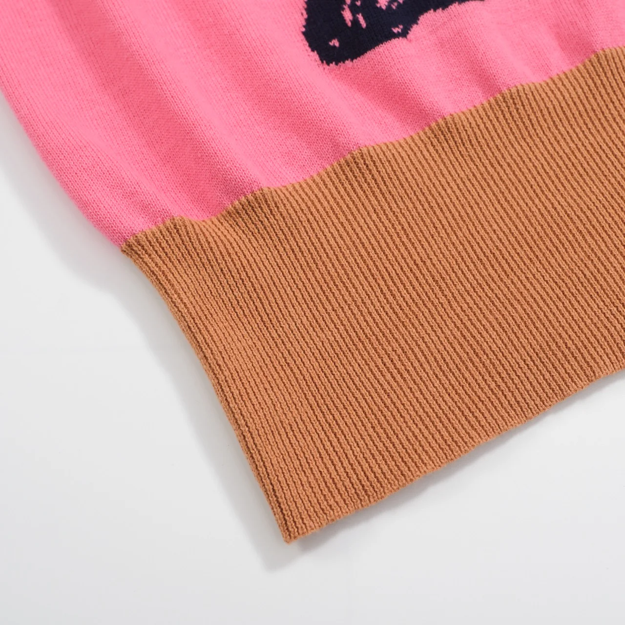 Women’s Pink French Bulldog Sweater – Red Sleeves & Retro Vibe - Image 5