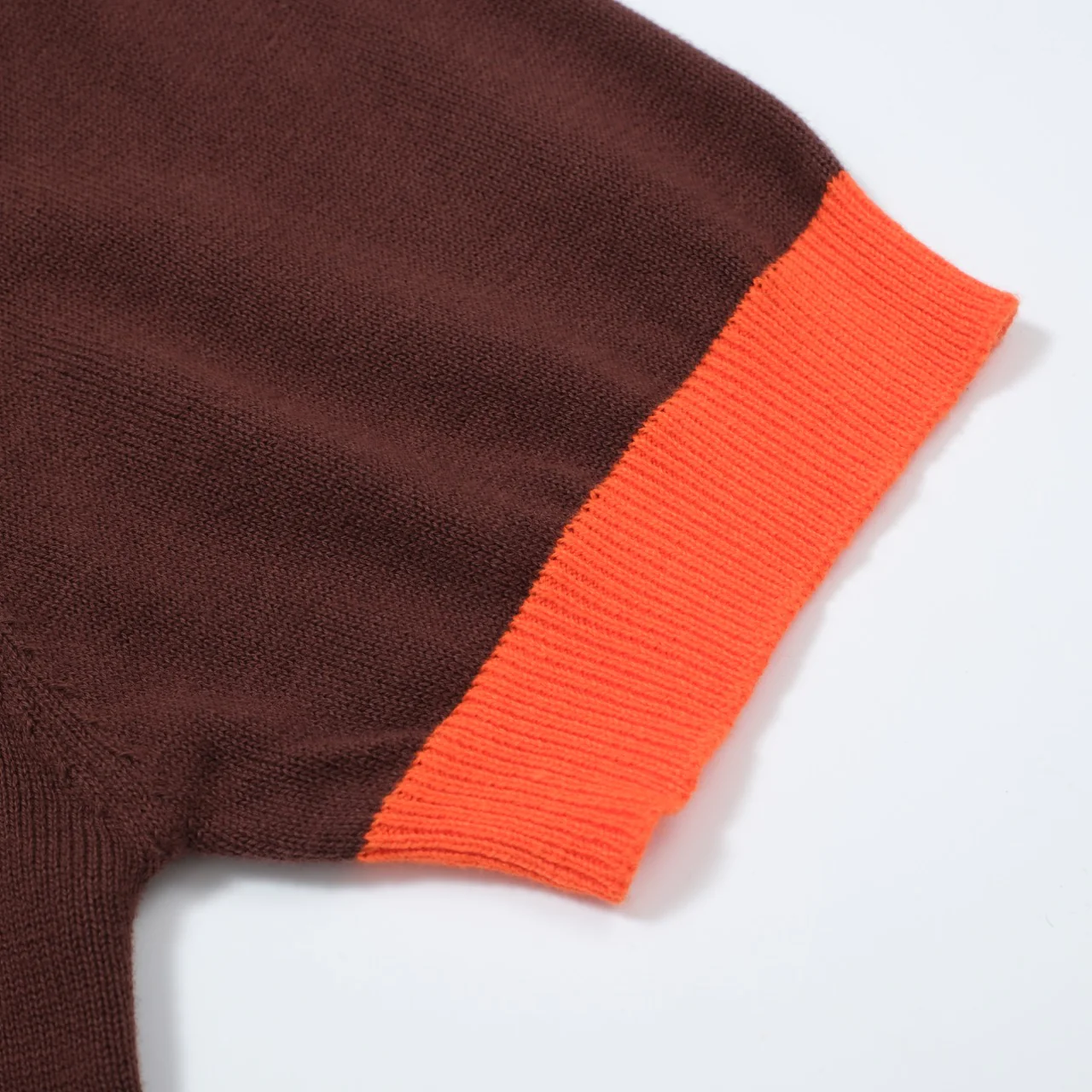 Women Orange Flowers Short Sleeves Brown Knitwear - Image 3