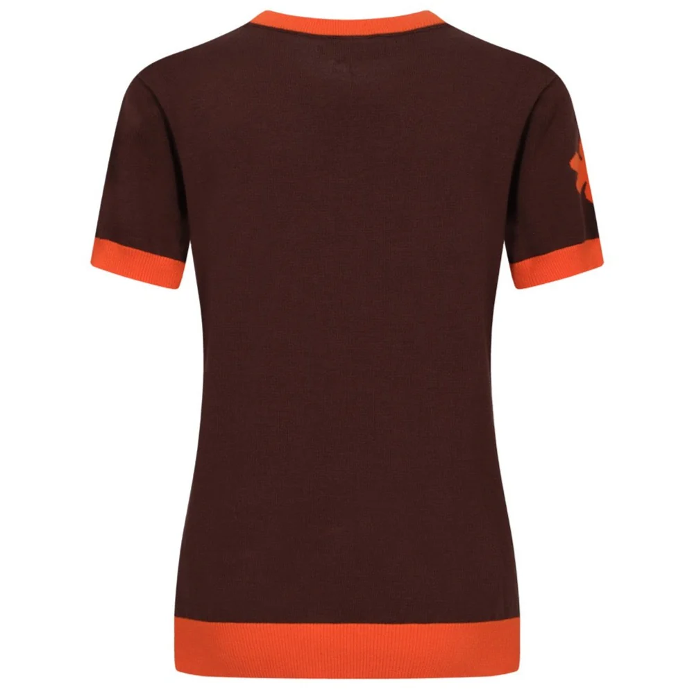 Women Orange Flowers Short Sleeves Brown Knitwear - Image 9