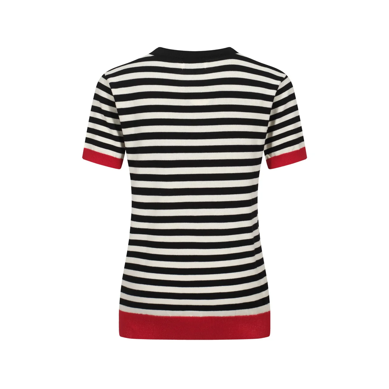 Women's Retro Striped Knit Sweater with Red Heart – Black & White - Image 3