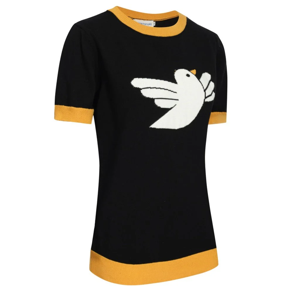Women Yellow Pigeon Knitted Black Short Sleeves Knitwear - Image 8